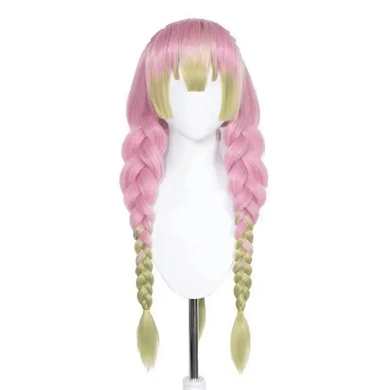 Heat Resistant Pink & Green Braided Cosplay Wig – Long Anime Style Costume Hair”