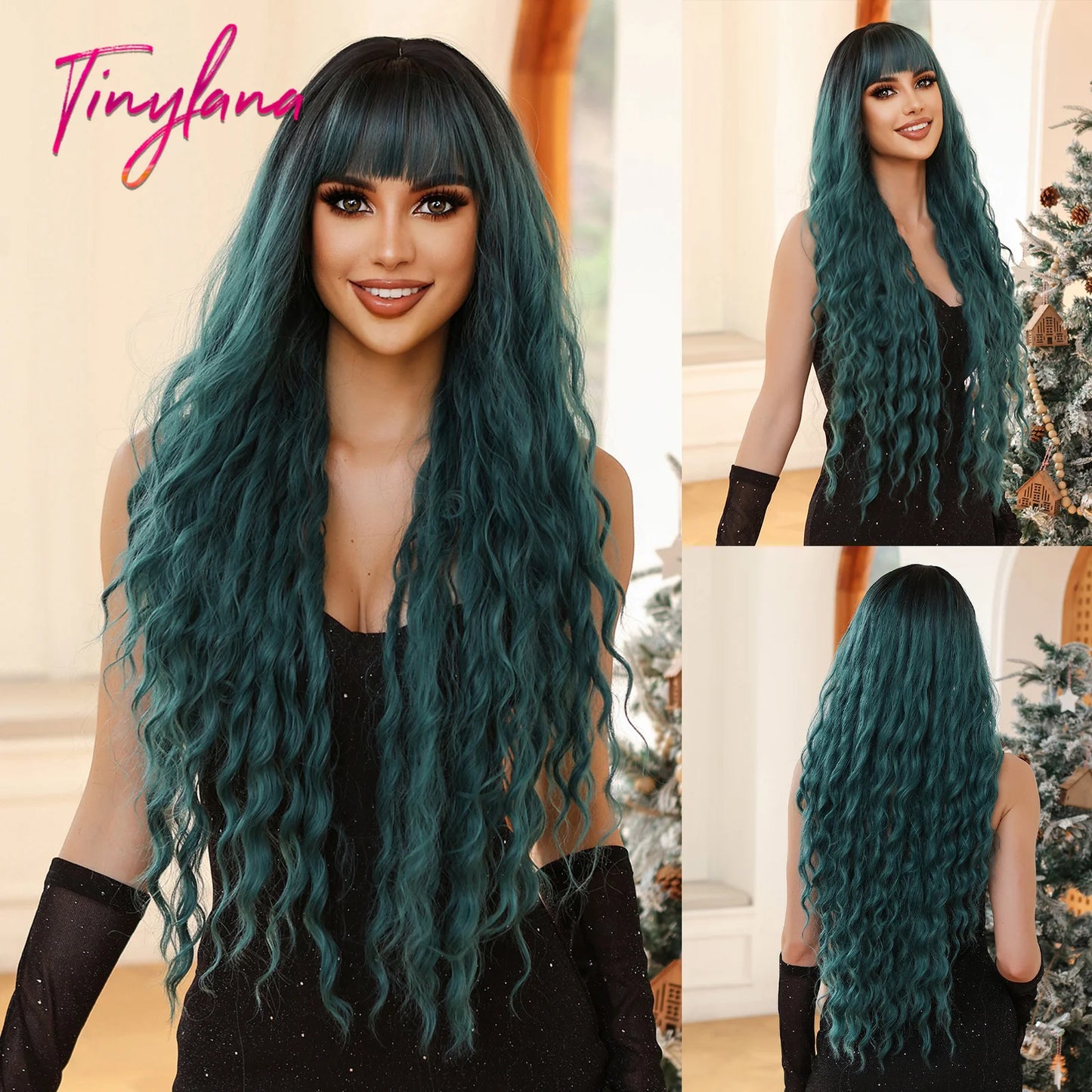Heat Resistant Long Wavy with Bangs