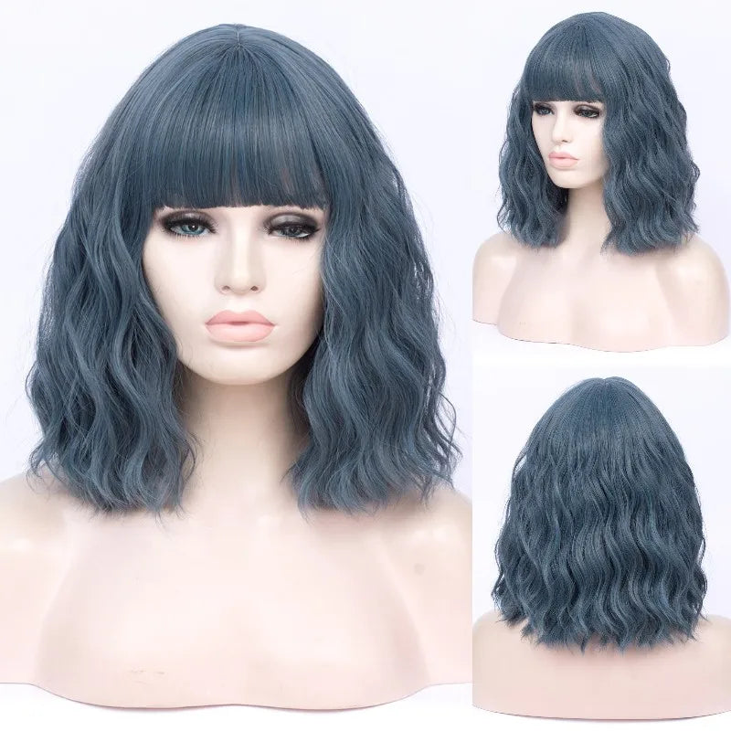 VICWIG Cosplay Wigs for Women Bobo Green Red Blue Purple Orange Black Pink Wig Short Curly Synthetic Wig With Bangs