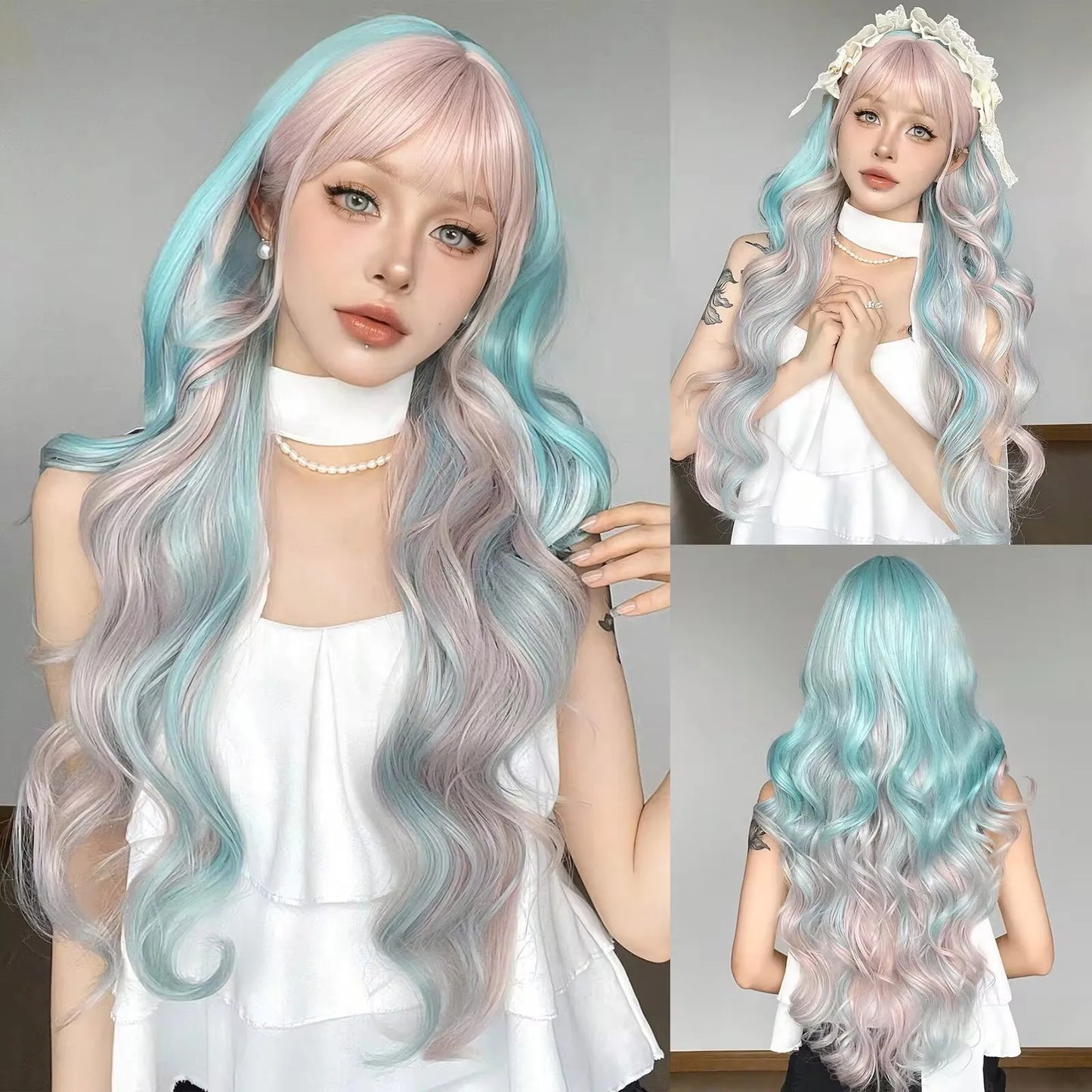 Heat Resistant Long Wavy with Bangs