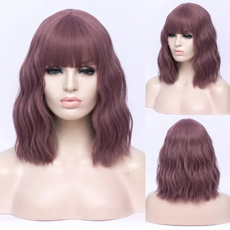 VICWIG Cosplay Wigs for Women Bobo Green Red Blue Purple Orange Black Pink Wig Short Curly Synthetic Wig With Bangs