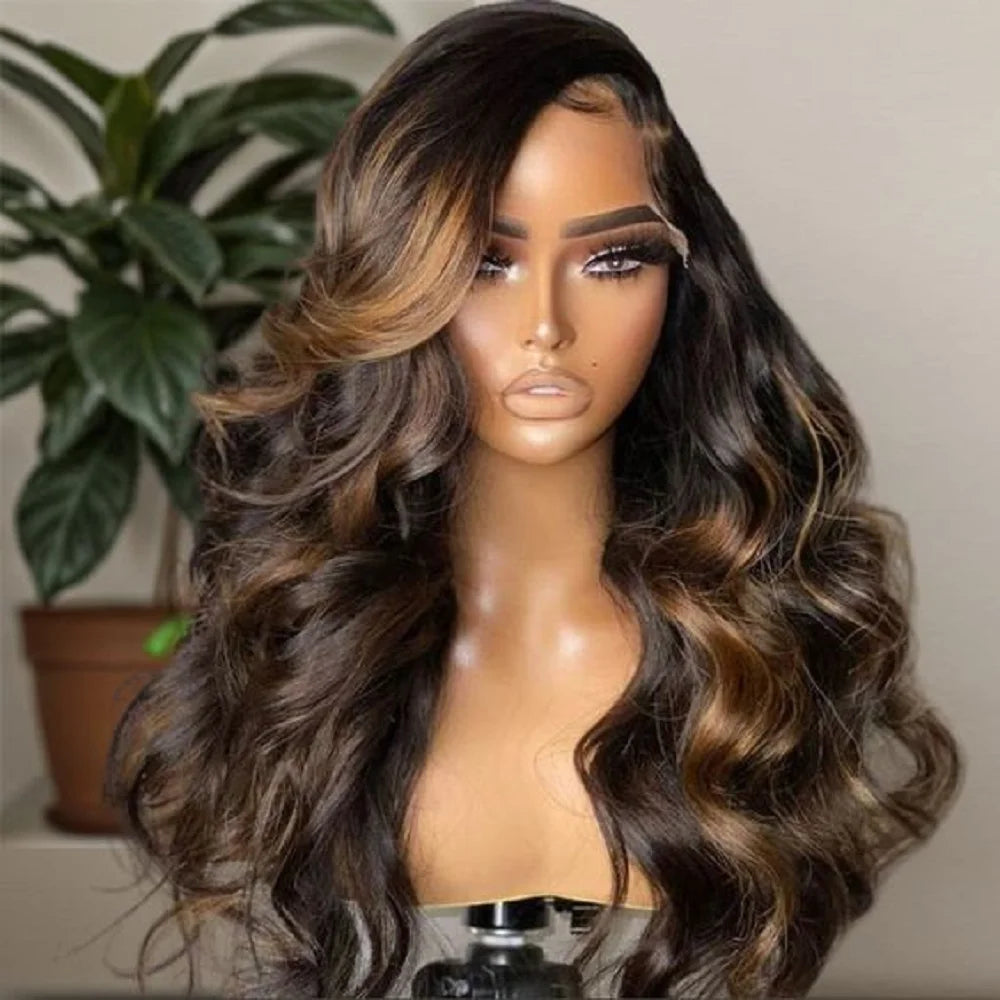 26 Inch 180%Density Glueless Body Wave Synthetic Lace Front Wig With Preplucked Baby Hairs