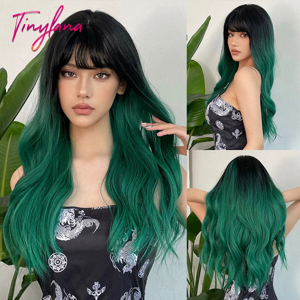 Heat Resistant Long Wavy with Bangs