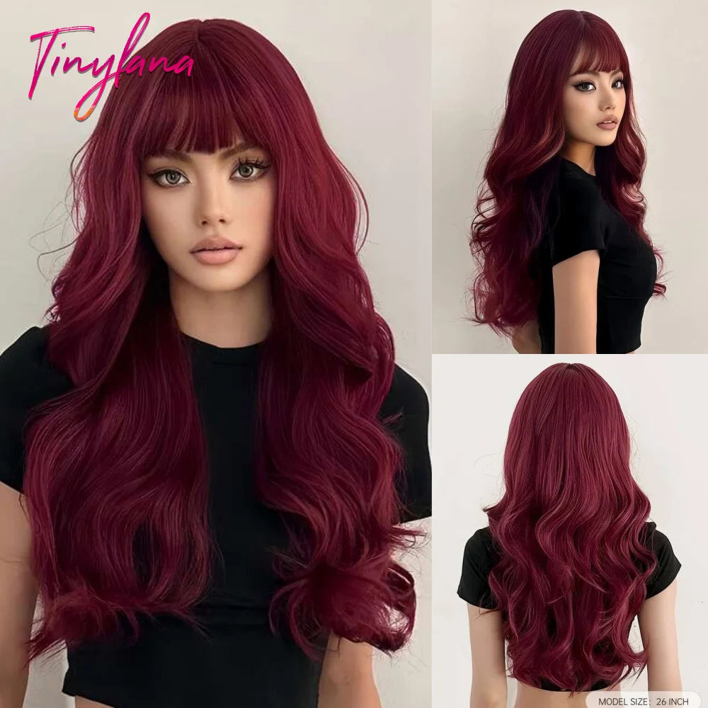 Heat Resistant Long Wavy with Bangs