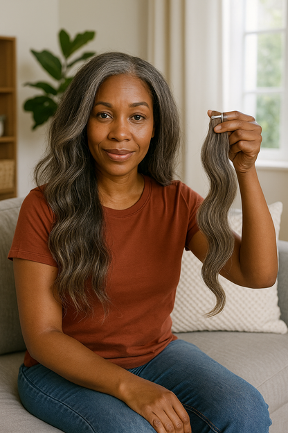 Vietnamese Natural Gray Virgin Hair Extensions – 100% Human Hair, Wavy Silver Blend, Soft, Luxurious & Tangle-Free