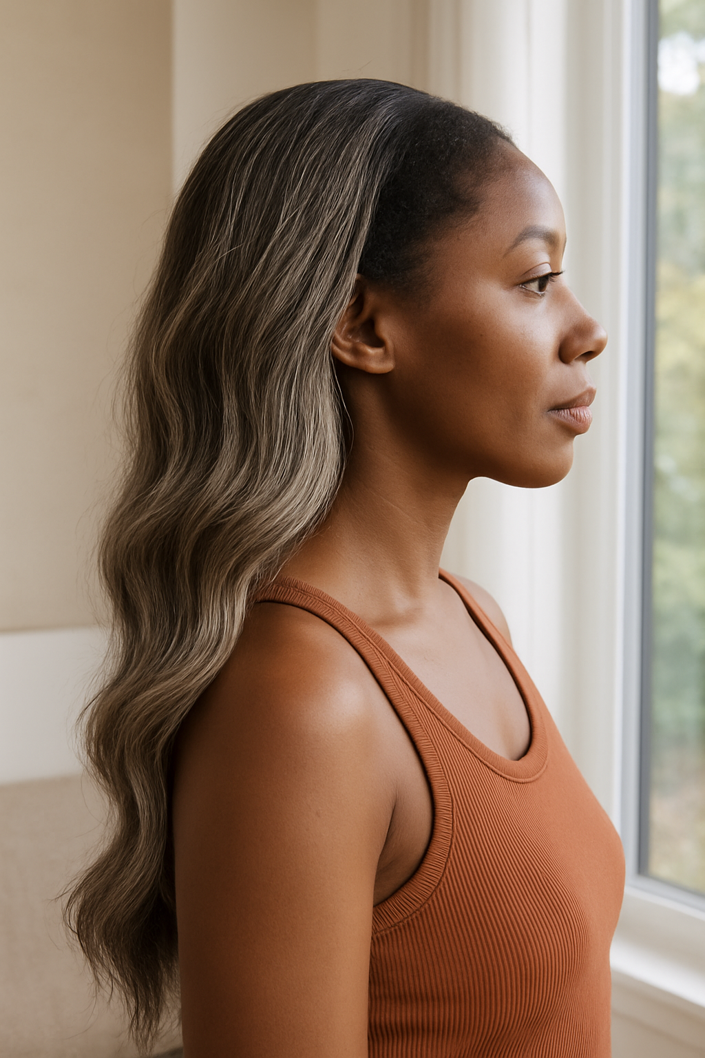 Vietnamese Natural Gray Virgin Hair Extensions – 100% Human Hair, Wavy Silver Blend, Soft, Luxurious & Tangle-Free