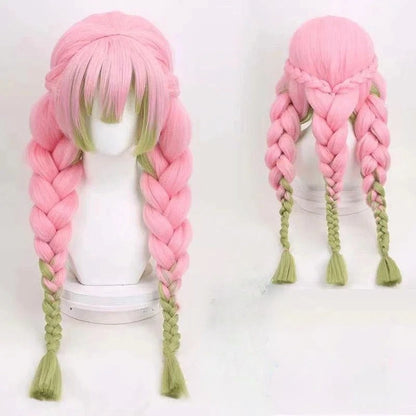 Heat Resistant Pink & Green Braided Cosplay Wig – Long Anime Style Costume Hair”