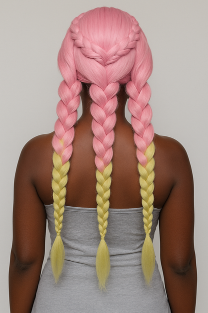 Heat Resistant Pink & Green Braided Cosplay Wig – Long Anime Style Costume Hair”