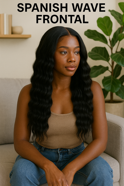 Spanish Wave Frontal 16 Inch | 100% Virgin Brazilian Human Hair | Natural Wavy Lace Frontal Closure