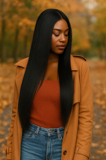 Straight Raw Virgin Tape-In Hair Extensions – 100% Unprocessed Human Hair, Natural Black, Seamless & Reusable