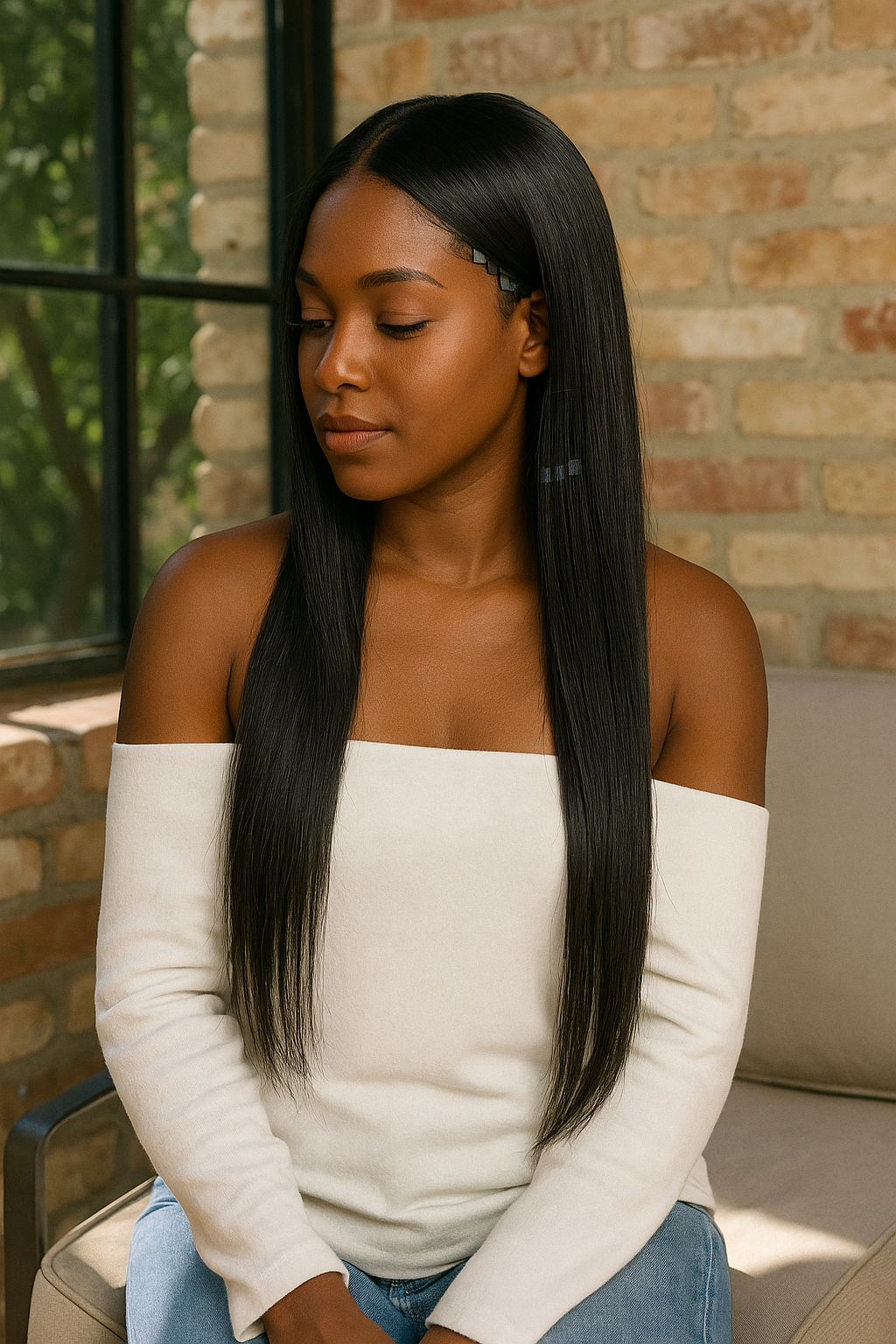 Straight Raw Virgin Tape-In Hair Extensions – 100% Unprocessed Human Hair, Natural Black, Seamless & Reusable