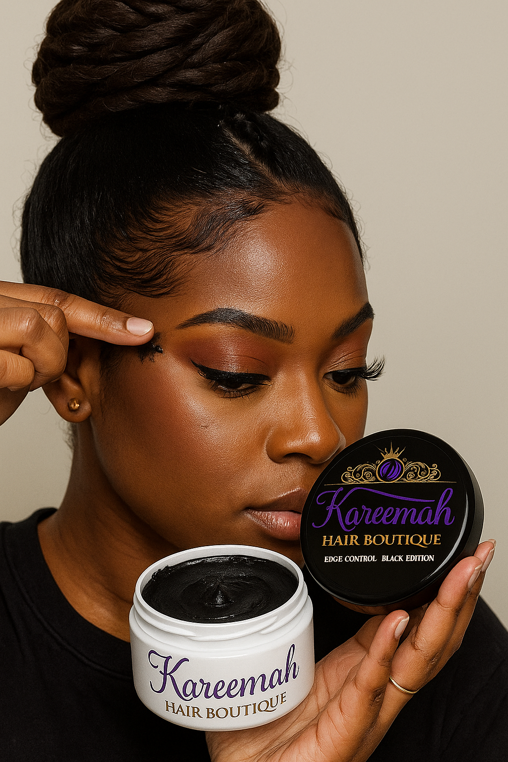 Kareemah Hair Boutique Edge Control – Black Edition | Maximum Hold, Shine & Hair Growth Formula