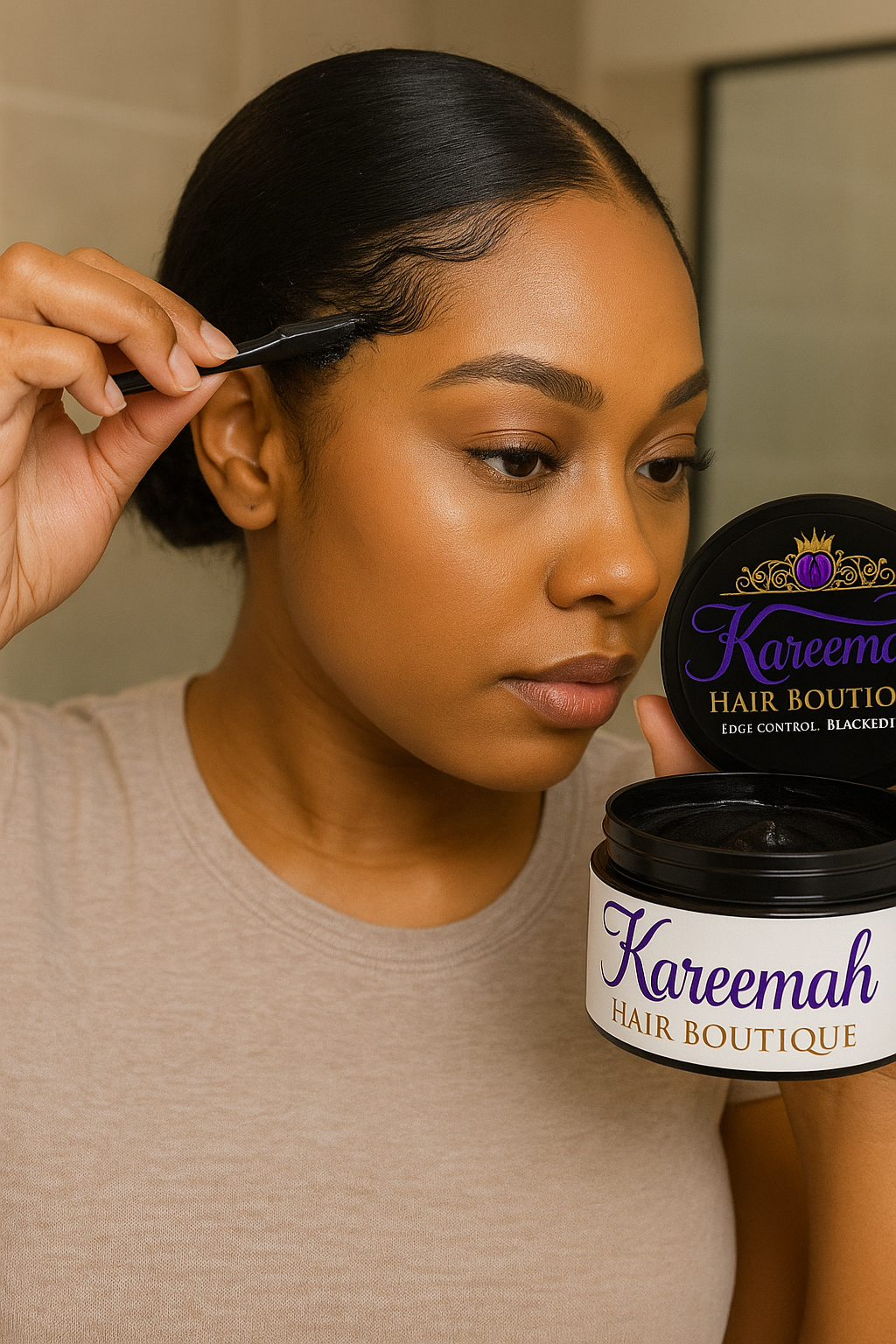 Kareemah Hair Boutique Edge Control – Black Edition | Maximum Hold, Shine & Hair Growth Formula