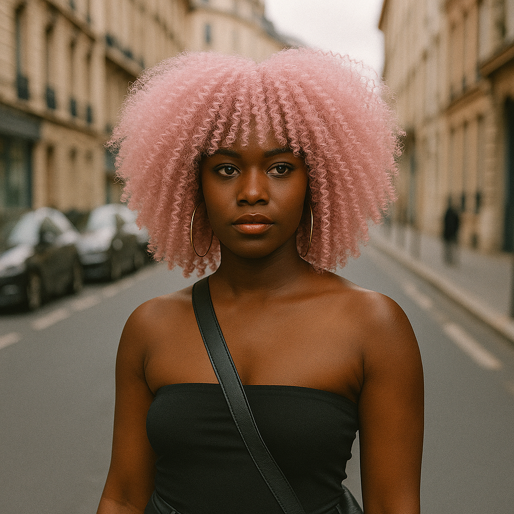 Pink Curly Afro Wig – Voluminous Natural-Look Synthetic Wig
