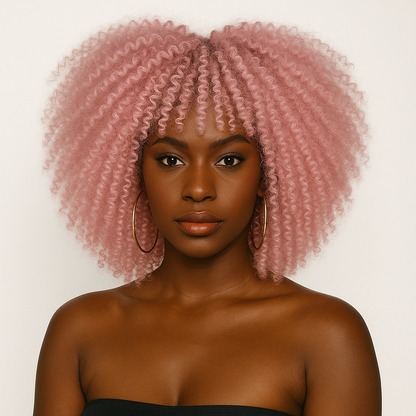 Pink Curly Afro Wig – Voluminous Natural-Look Synthetic Wig