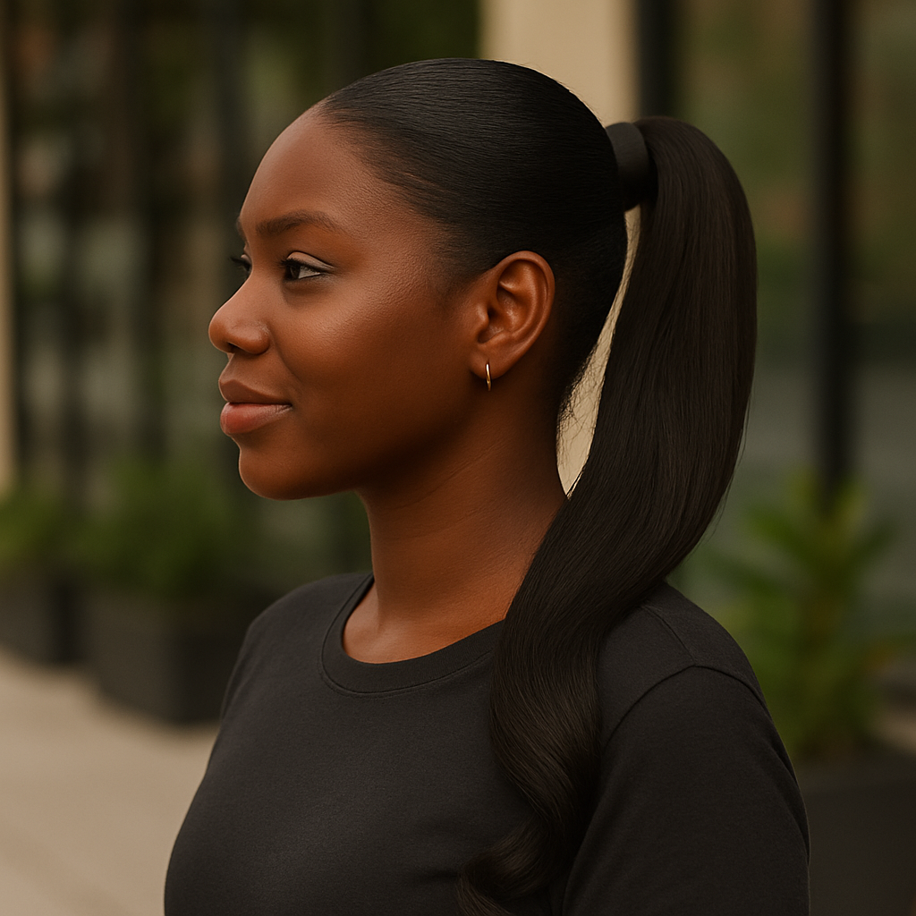 Natural Dark Brown Human Hair Ponytail Extension – Sleek Wrap-Around Drawstring Ponytail for Effortless Volume & Length