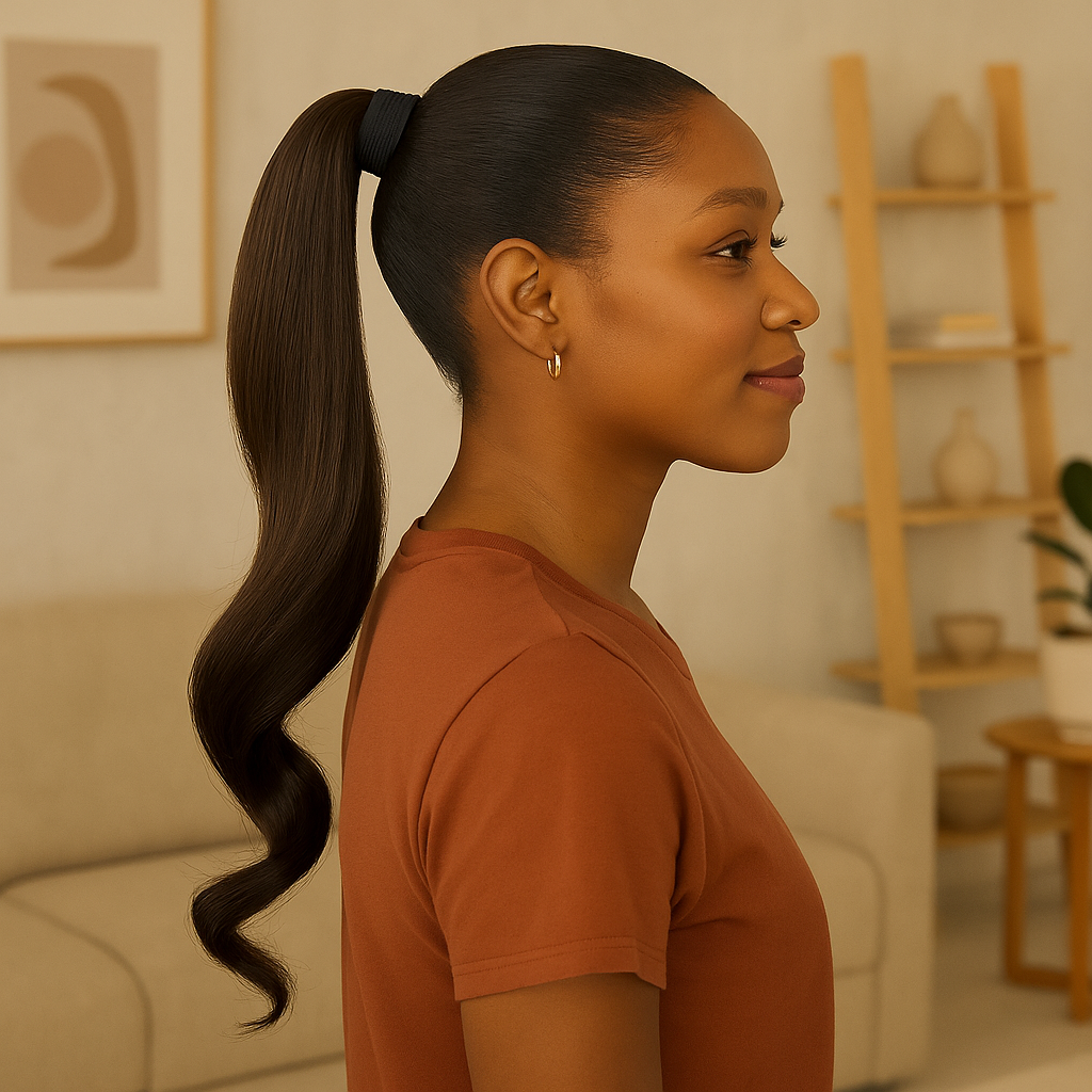 Natural Dark Brown Human Hair Ponytail Extension – Sleek Wrap-Around Drawstring Ponytail for Effortless Volume & Length