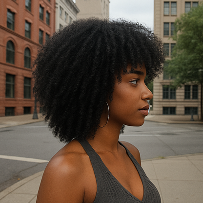 Jet Black Afro Curly Synthetic Wig – High-Quality Fiber Hair with 150% Density for Full Natural Volume