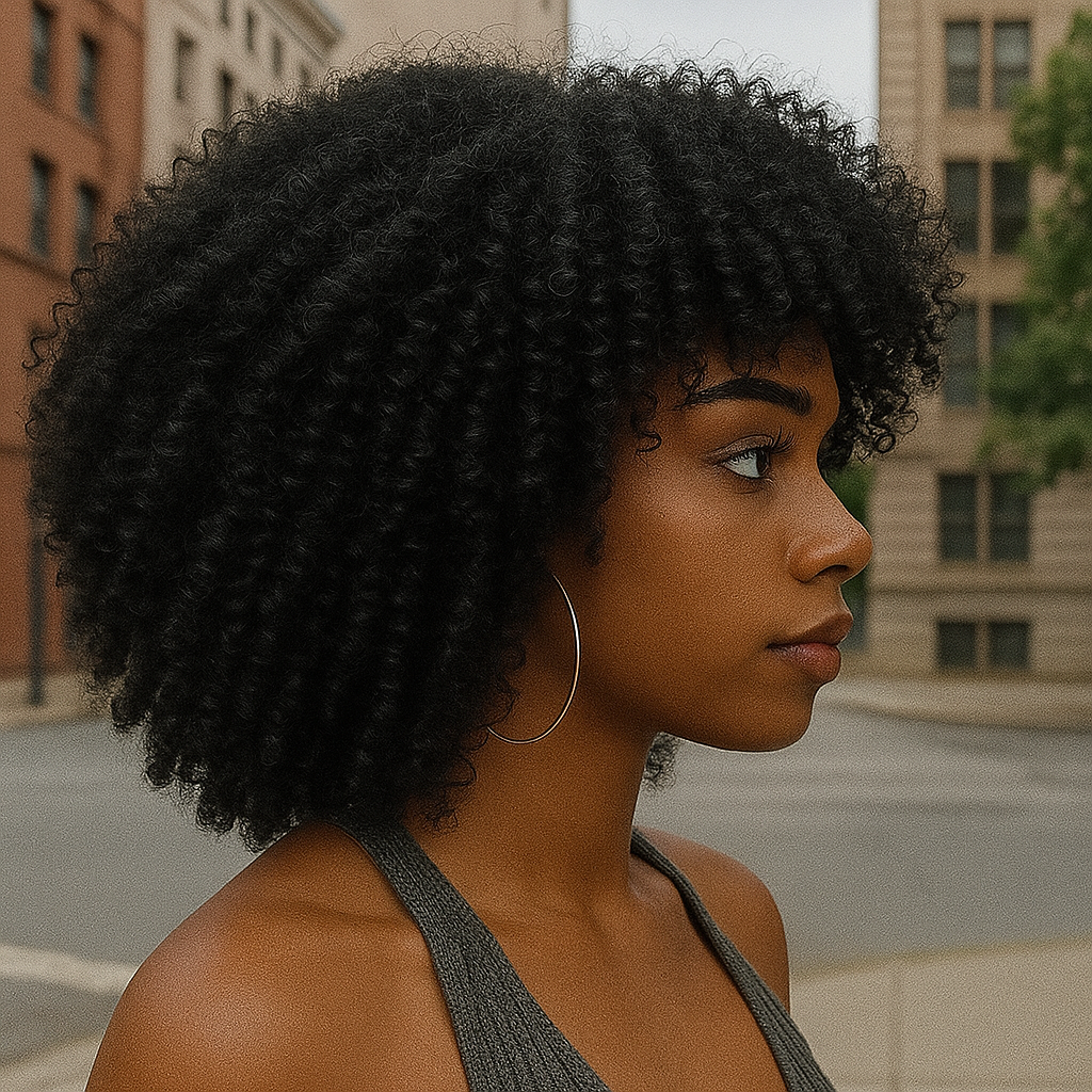 Jet Black Afro Curly Synthetic Wig – High-Quality Fiber Hair with 150% Density for Full Natural Volume