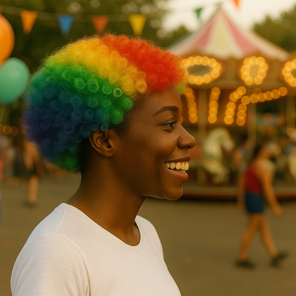 Unisex Rainbow Afro Clown Wig – Colorful Curly Party Wig for Men & Women | Carnival, Birthday & Costume Events