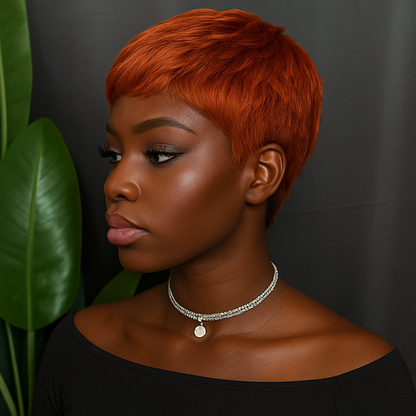 4in Fiery Orange Pixie Cut Wig – Brazilian French Curl, 100% Raw Virgin Human Hair