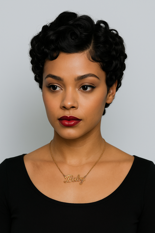 Vintage Short Pin Curl Style 100% Virgin Brazilian Lace Front Wig – Natural Black Pin Curl Retro Style
