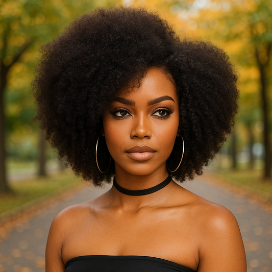 Natural Virgin Brazilian 4C Afro Curly Kinky HD Lace Front Wig – Pre-Plucked with Baby Hair