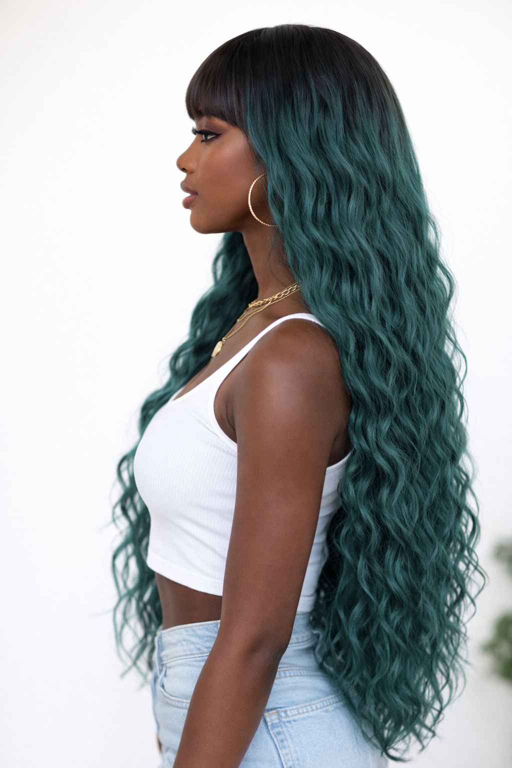 130% Density Deep Wave Synthetic Frontal Wig – High Quality Heat Resistant Green Lace Front Wig for Black Women