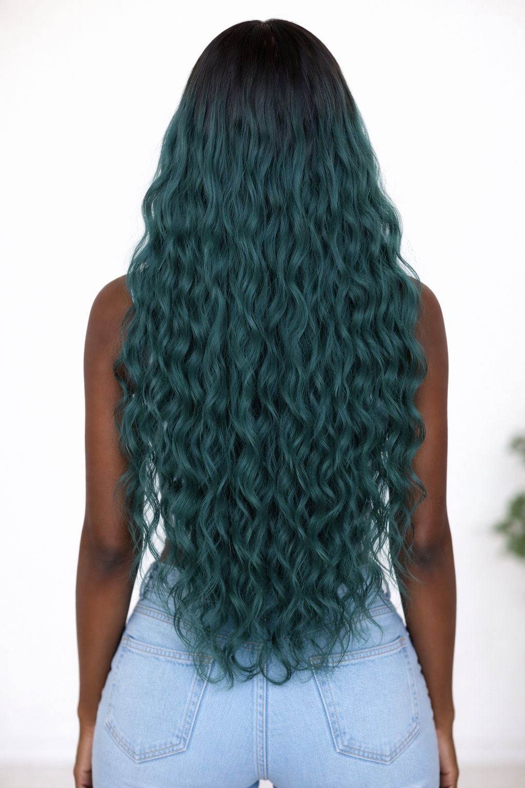 130% Density Deep Wave Synthetic Frontal Wig – High Quality Heat Resistant Green Lace Front Wig for Black Women