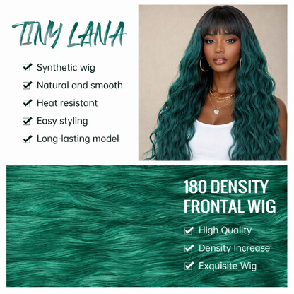 130% Density Deep Wave Synthetic Frontal Wig – High Quality Heat Resistant Green Lace Front Wig for Black Women