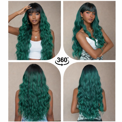 130% Density Deep Wave Synthetic Frontal Wig – High Quality Heat Resistant Green Lace Front Wig for Black Women