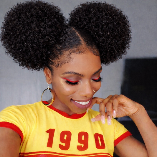Drawstring Afro Puff Hairpiece – Instant Natural Curly Bun Extension |Off Black