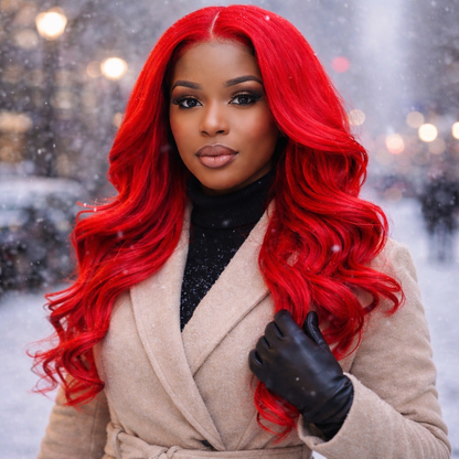 13x4 Lace Front Bright Red Body Wave Wig – 24 Inch Customizable Length | Long Vibrant Red Wavy Wig