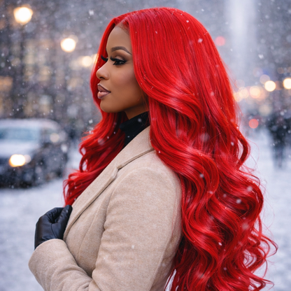 13x4 Lace Front Bright Red Body Wave Wig – 24 Inch Customizable Length | Long Vibrant Red Wavy Wig