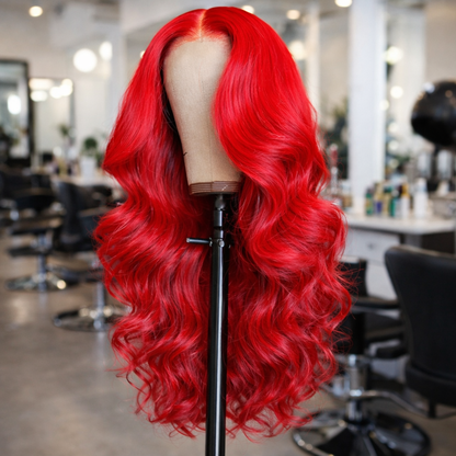 13x4 Lace Front Bright Red Body Wave Wig – 24 Inch Customizable Length | Long Vibrant Red Wavy Wig