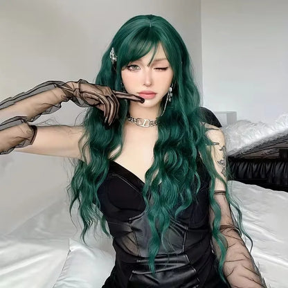 Heat Resistant Long Wavy with Bangs