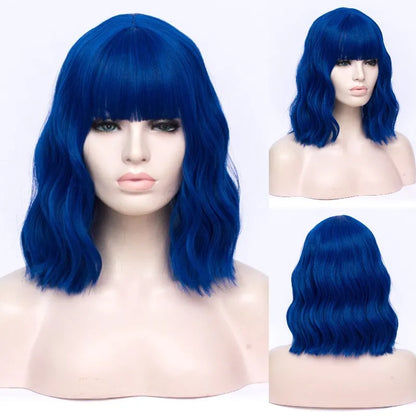 VICWIG Cosplay Wigs for Women Bobo Green Red Blue Purple Orange Black Pink Wig Short Curly Synthetic Wig With Bangs
