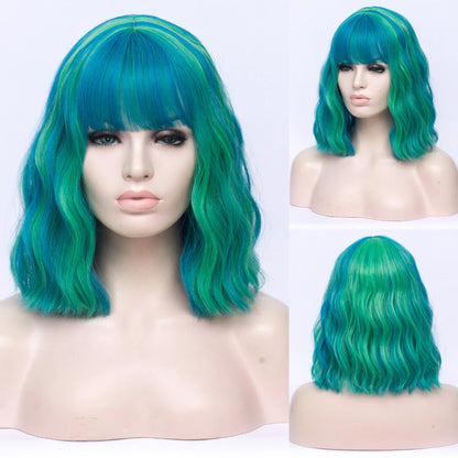 VICWIG Cosplay Wigs for Women Bobo Green Red Blue Purple Orange Black Pink Wig Short Curly Synthetic Wig With Bangs