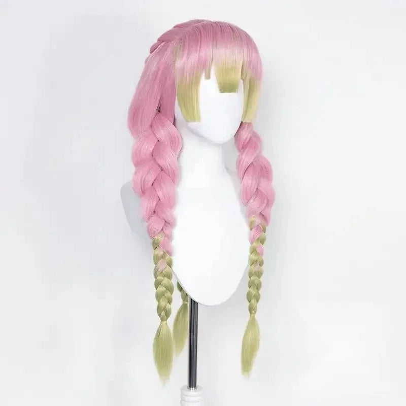 Heat Resistant Pink & Green Braided Cosplay Wig – Long Anime Style Costume Hair”