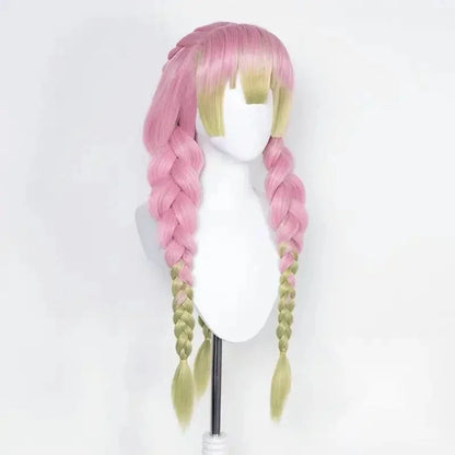 Heat Resistant Pink & Green Braided Cosplay Wig – Long Anime Style Costume Hair”