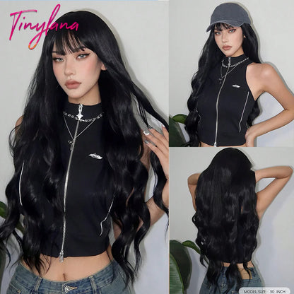 Heat Resistant Long Wavy with Bangs