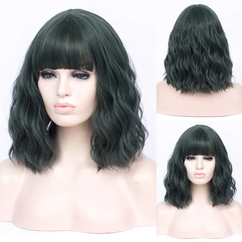 VICWIG Cosplay Wigs for Women Bobo Green Red Blue Purple Orange Black Pink Wig Short Curly Synthetic Wig With Bangs