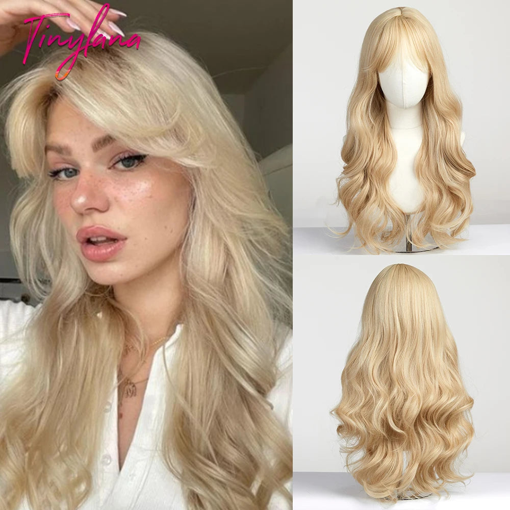 Curly Long Colored Wave Synthetic Wigs with Bangs Heat Resistant