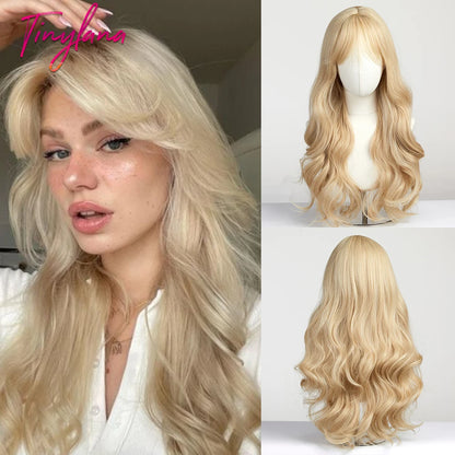 Curly Long Colored Wave Synthetic Wigs with Bangs Heat Resistant