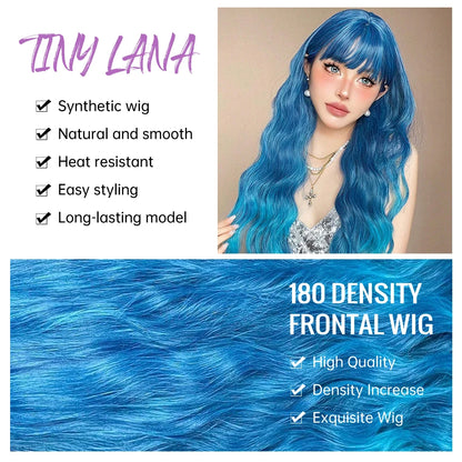 Curly Long Colored Wave Synthetic Wigs with Bangs Heat Resistant