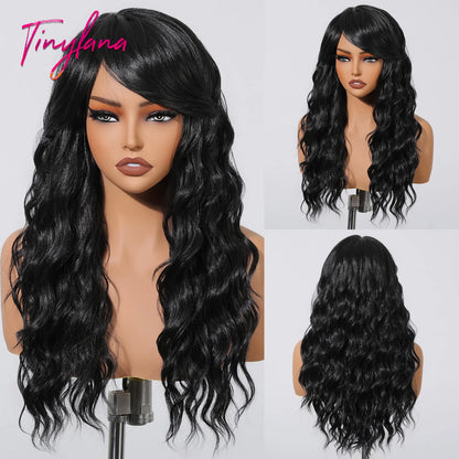 Curly Long Colored Wave Synthetic Wigs with Bangs Heat Resistant