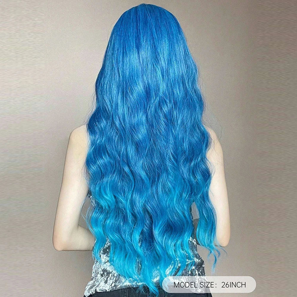 Curly Long Colored Wave Synthetic Wigs with Bangs Heat Resistant