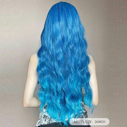 Curly Long Colored Wave Synthetic Wigs with Bangs Heat Resistant