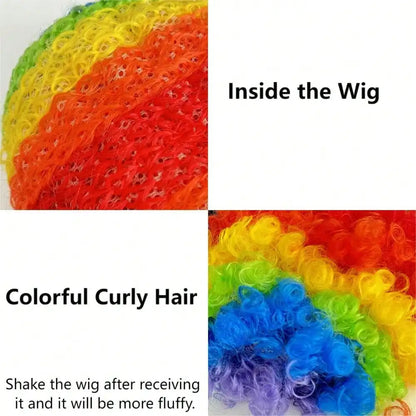 Unisex Rainbow Afro Clown Wig – Colorful Curly Party Wig for Men & Women | Carnival, Birthday & Costume Events