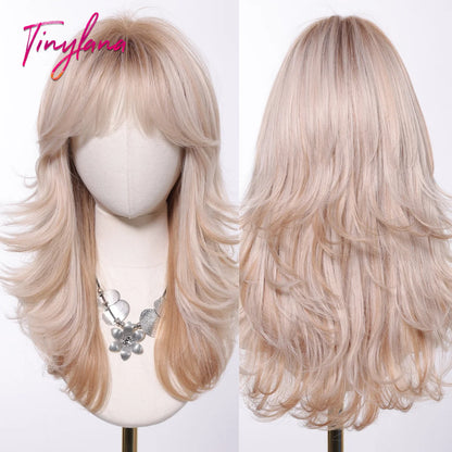 Curly Long Colored Wave Synthetic Wigs with Bangs Heat Resistant